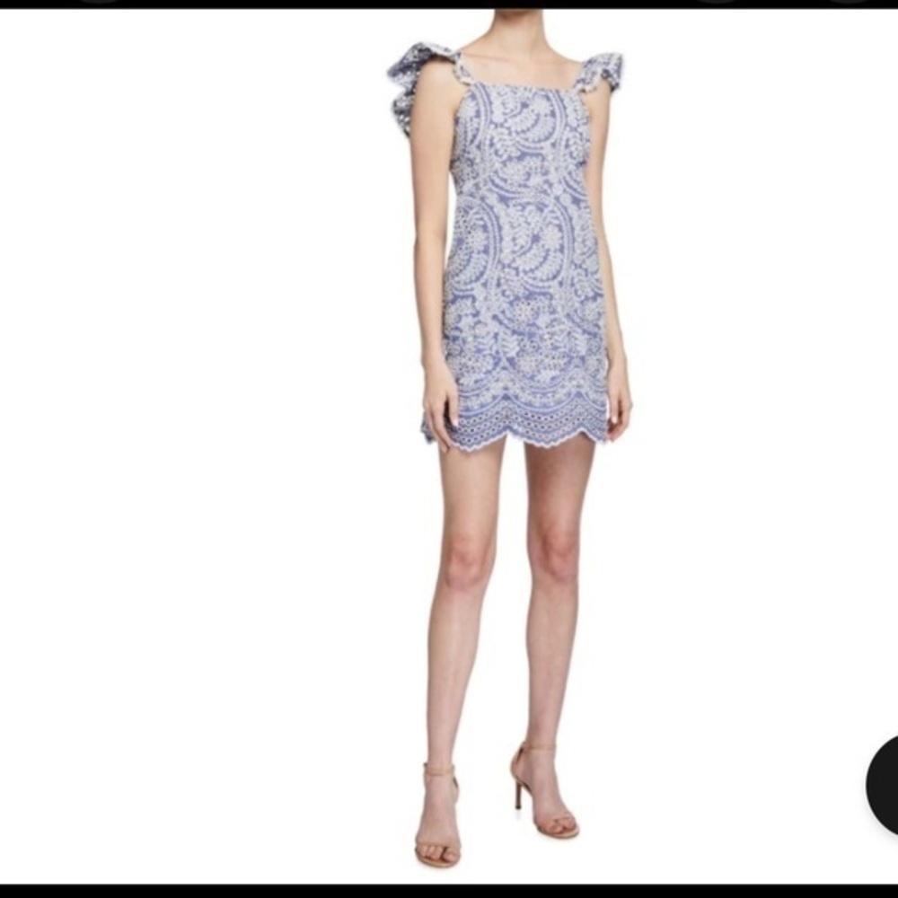 Alice + Olivia Chambray Tunic Dress in Blue and White